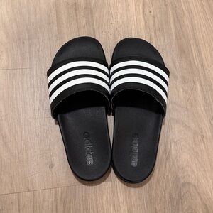 Adidas Black and White Striped Slides